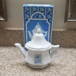 Avon White Hexagonal China Teapot Single Serving with Blue Flower
